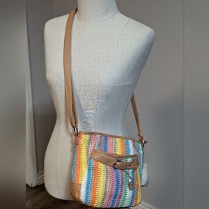 Women's Rosetti Venice Stripe Straw Weave Crossbody Bag